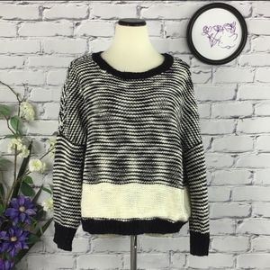 New Trouve pullover sweater black striped large